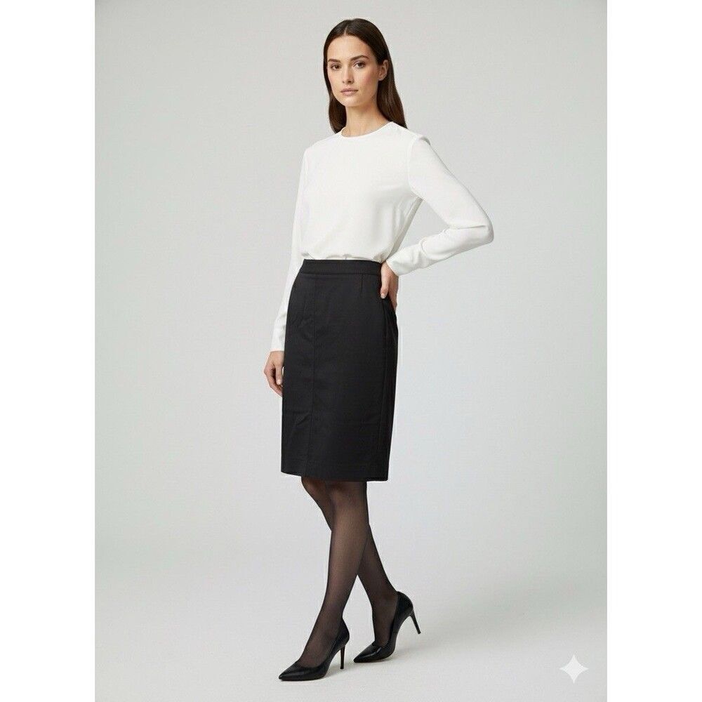 Akris Punto Black Pencil Skirt US 10 F 42 Luxe Stretch Wool Blend Minimalist